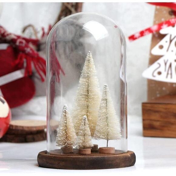 8PCS Artificial Mini Bottle Brush Pine Wood Base Tabletop Snow Frosted Trees - Picture 4 of 7